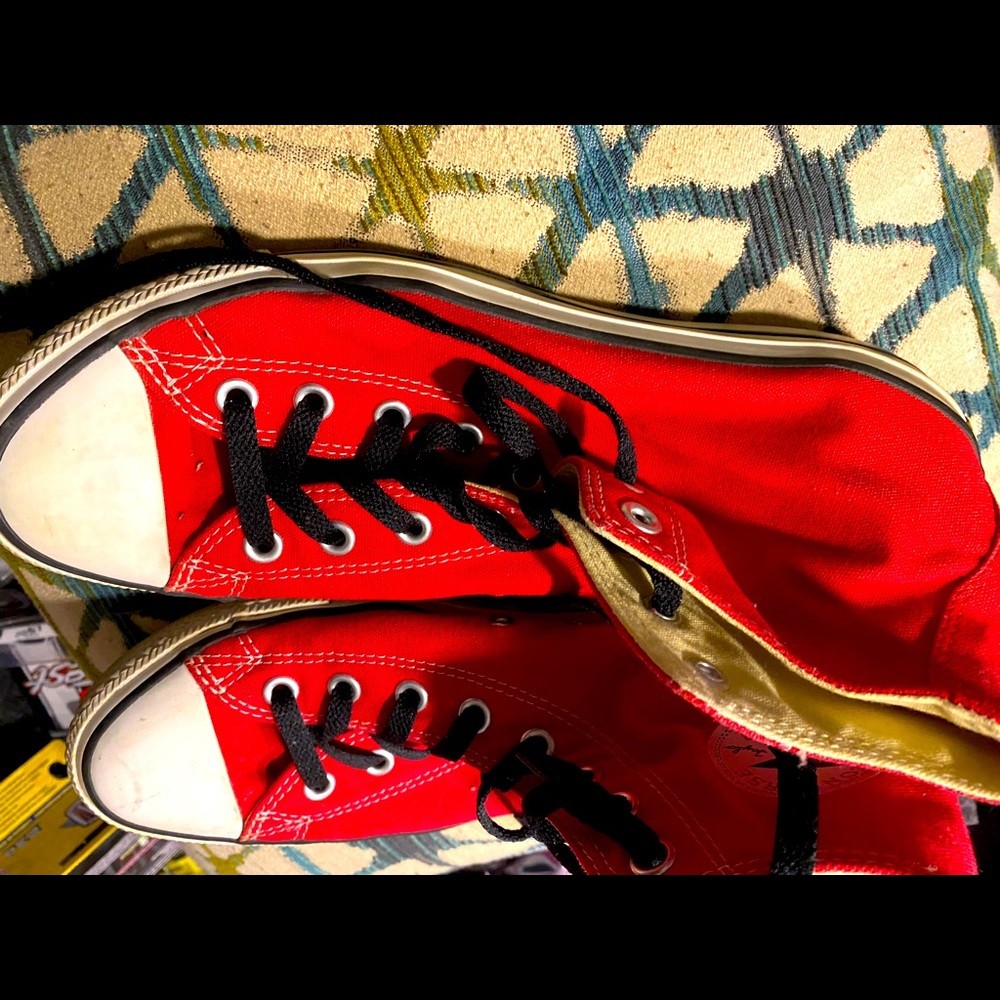 High top red Converse gently worn